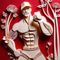 Fitness muscular athlete, design made of paper, traditional papercut paper crafted handmade decoration children illustration