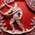 Fitness muscular athlete, design made of paper, traditional papercut paper crafted handmade decoration children illustration