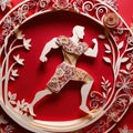 Fitness muscular athlete, design made of paper, traditional papercut paper crafted handmade decoration children illustration