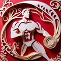 Fitness muscular athlete, design made of paper, traditional papercut paper crafted handmade decoration children illustration