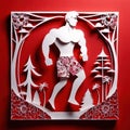 Fitness muscular athlete, design made of paper, traditional papercut paper crafted handmade decoration children illustration