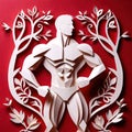 Fitness muscular athlete, design made of paper, traditional papercut paper crafted handmade decoration children illustration