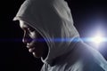 Fitness, night and face of black man with focus in city for workout, exercise and marathon training. Sports, strong and