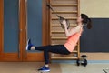 Fitness parners in sportswear doing exercises at gym. Fitness sport gym concept