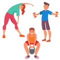 Fitness people gym sporty club vector icons athlet character and sport activity body tools wellness dumbbell equipment Royalty Free Stock Photo