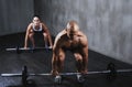 Fitness, people and weightlifting with barbell for workout, bodybuilding or exercise at the gym. Fit, active and strong Royalty Free Stock Photo