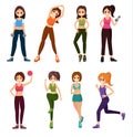 Fitness people workouts set, cute cartoon style.vector Royalty Free Stock Photo