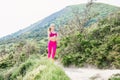 Fitness perfect woman running in outdoors. Sporty slim girl in mountains. Royalty Free Stock Photo
