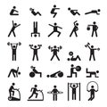 Fitness pictogram. Characters doing exercises sport figures vector icons and symbols