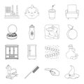 Fitness, plumbing, history and other web icon in outline style.hairdresser, food, fishing icons in set collection.