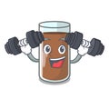 Fitness pouring chocolate milk from bottle cartoon Royalty Free Stock Photo