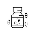 Fitness protein supplement icon with pill symbol. medicine for bodybuilder illustration. simple monoline graphic