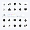 20 Fitness Recreation And Sports Equipment Solid Glyph icon Pack like strike bowling protective ball pitch