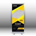 Fitness roll up sale banner design template, abstract background, pull up design, modern x-banner, rectangle size. Template for Royalty Free Stock Photo