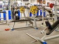 Fitness Room with jogging treadmill and Weight Machines. Royalty Free Stock Photo