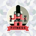 Fitness Round Sticker vector in sovermennom flat geometric style with a ribbon.