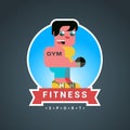 Fitness Round Sticker vector in sovermennom flat geometric style with a ribbon.