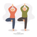 Fitness for seniors. yoga for elderly people. happy senior man and woman doing yoga exercise. Isolated on white background
