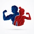 Fitness silhouette man and woman pose