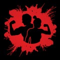 Fitness silhouette man and woman pose