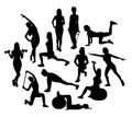 Exercises and Fitness Activity Silhouettes, art vector design Royalty Free Stock Photo