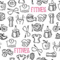 Fitness sketch black and white seamless pattern Royalty Free Stock Photo