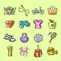 Fitness sketch colored icons set Royalty Free Stock Photo