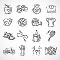 Fitness sketch icons set Royalty Free Stock Photo