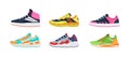 Fitness sneakers shoes set. Comfortable shoes for training, running and walking. Sports shoes of various shapes, training footwear Royalty Free Stock Photo