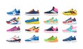 Fitness sneakers shoes set. Comfortable shoes for training, running and walking. Sports shoes of various shapes, training footwear