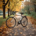 Fitness solitude Lonely white bicycle in the park, awaiting riders