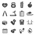 Fitness and sport black and white glyph icons set