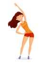 Fitness, sport cartoon. Girl or young woman dressed in athletic clothes doing exercises. Vector illustration