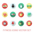 Fitness and sport circle icon multicolored vector set. Flat style design. Royalty Free Stock Photo