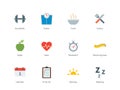 Fitness and Sport color icons on white background
