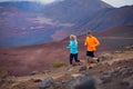 Fitness sport couple running jogging outside on trail Royalty Free Stock Photo