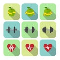 Fitness sport exercises progress icons set