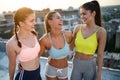 Fitness, sport, friendship and healthy lifestyle concept . Group of happy people exercising Royalty Free Stock Photo