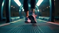 fitness, sport and healthy lifestyle concept - feet of sporty couple running along city road Generative AI Royalty Free Stock Photo