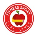 Fitness sport life style apple measure tape label Royalty Free Stock Photo