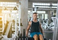 Fitness sport man doing exercises training,Cross fit body and muscular in the gym Royalty Free Stock Photo