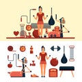 Fitness sport objects isolated on white background. Vector design elements and icons. Royalty Free Stock Photo