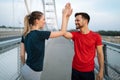 Fitness, sport, people, exercising and lifestyle concept. Couple running outdoor Royalty Free Stock Photo