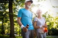 Fitness, sport, people, exercising and lifestyle concept - senior couple running Royalty Free Stock Photo