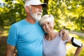 Fitness, sport, people, exercising and lifestyle concept - senior couple running Royalty Free Stock Photo