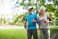 Fitness, sport, people, exercising and lifestyle concept - senior couple running Royalty Free Stock Photo