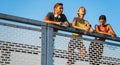 Fitness sport people running lifestyle concept. Group of young people jogging together outdoors. Royalty Free Stock Photo