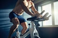 fitness, sport, training, lifestyle and people concept - close up of man exercising on stationary bike in gym, Woman on a fitness