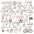 Fitness and sport vector elements. Hand drawn sport doodle icons Royalty Free Stock Photo