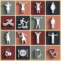 Fitness, sport vector flat icons set with shadows Royalty Free Stock Photo